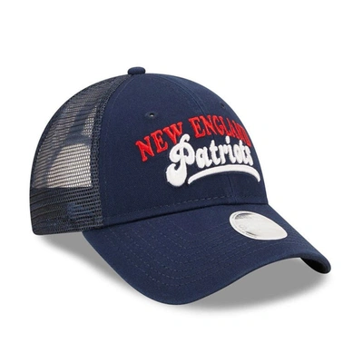 Shop New Era Navy New England Patriots Team Trucker 9forty Snapback Hat