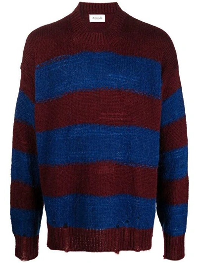 Amish Man Sweater Burgundy Size S Acrylic, Mohair Wool, Polyamide In Ak4 Wine/bluette
