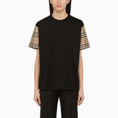 Shop Burberry Crew-neck T-shirt With Check In Black