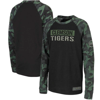 Shop Colosseum Youth  Black/camo Clemson Tigers Oht Military Appreciation Raglan Long Sleeve T-shirt