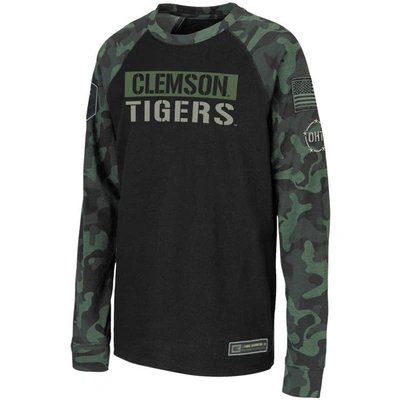 Shop Colosseum Youth  Black/camo Clemson Tigers Oht Military Appreciation Raglan Long Sleeve T-shirt