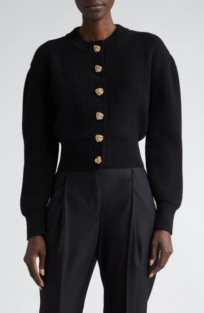 Shop Alexander Mcqueen Cocoon Sleeve Wool & Cashmere Rib Cardigan In Black