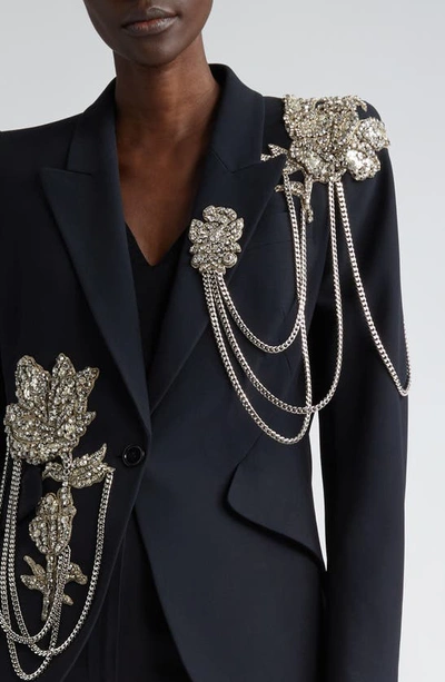 Shop Alexander Mcqueen Floral Chain Single Breasted Blazer In Black