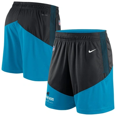 Shop Nike Black/blue Carolina Panthers Sideline Primary Lockup Performance Shorts