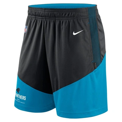 Shop Nike Black/blue Carolina Panthers Sideline Primary Lockup Performance Shorts