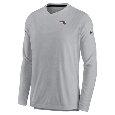 Shop Nike Gray New England Patriots Sideline Coach Chevron Lock Up Long Sleeve V-neck Performance T-shirt