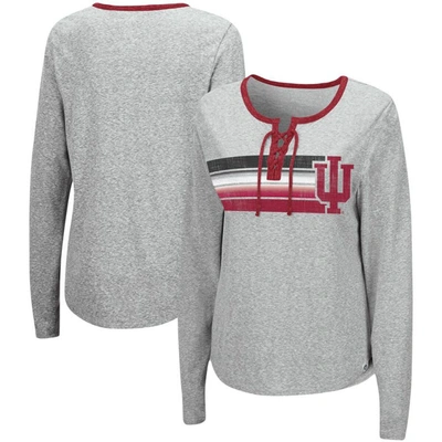 Shop Colosseum Heathered Gray Indiana Hoosiers Sundial Tri-blend Long Sleeve Lace-up T-shirt In Heather Gray