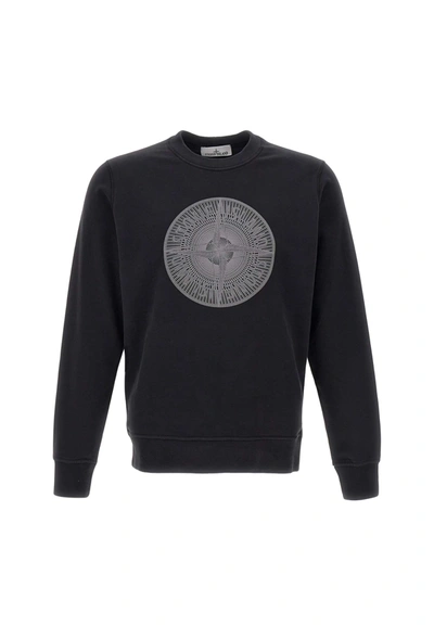 Shop Stone Island Logo Embroidered Crewneck Sweatshirt In Black
