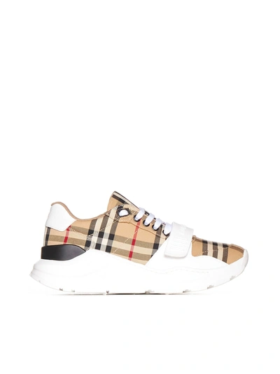 Shop Burberry Vintage Check Motif Sneakers In Beige