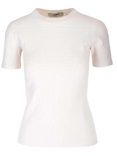 Shop Fendi White Ff Sweater In Beige