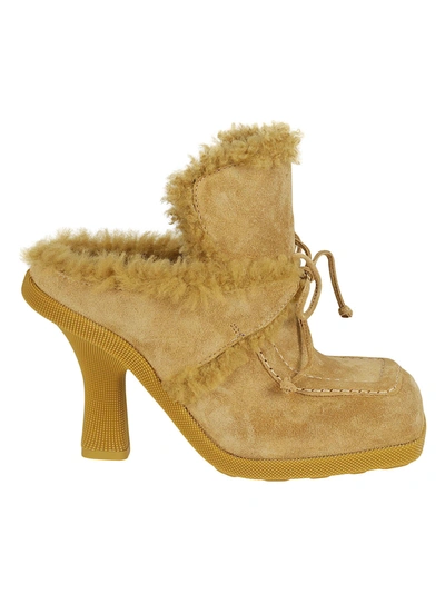 Shop Burberry Fur Detail Lace-up Mules In Beige