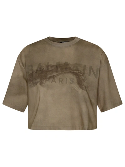 Shop Balmain Beige Cotton T-shirt