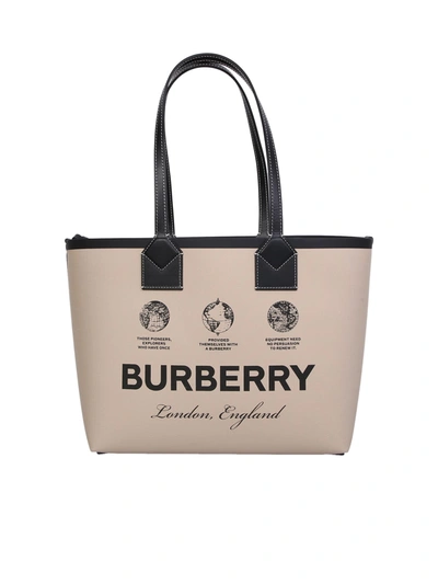Shop Burberry Logo Print Check Tote In Beige