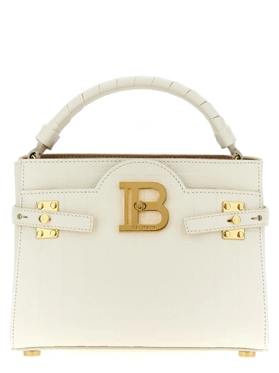 Shop Balmain B-buzz 22 Top Handle Bag In White Grained Leather With Monogram In Bianco