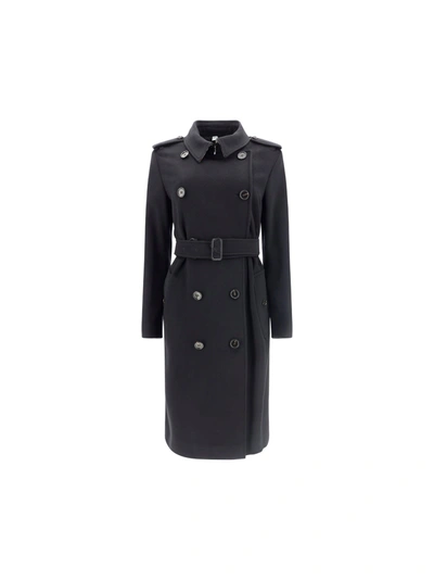 Shop Burberry Kensigton Coat In Black