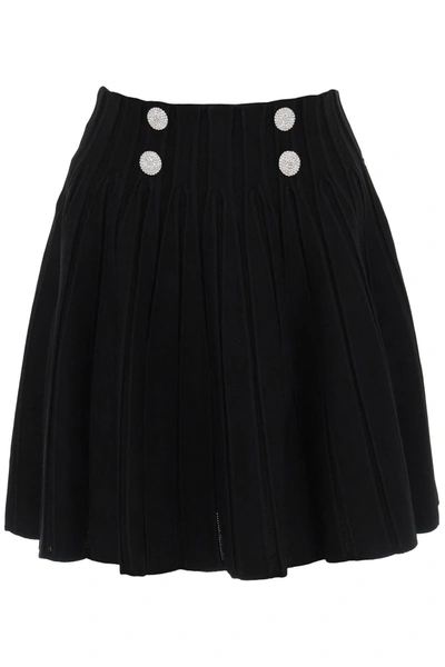 Shop Balmain Rib Knit Skater Mini Skirt In Black