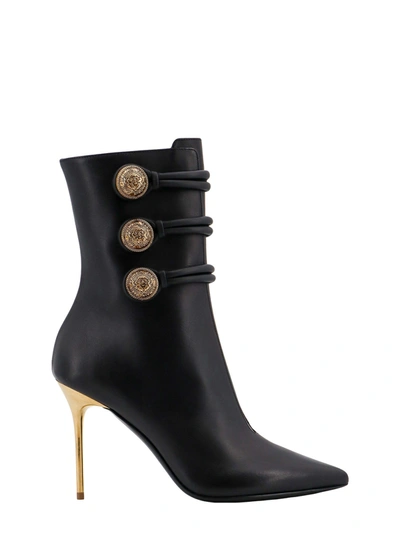 Shop Balmain Alma High Heels Ankle Boots In Black Leather