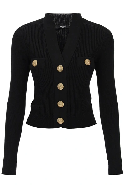 Shop Balmain Cardigan With Logoed Buttons In Black