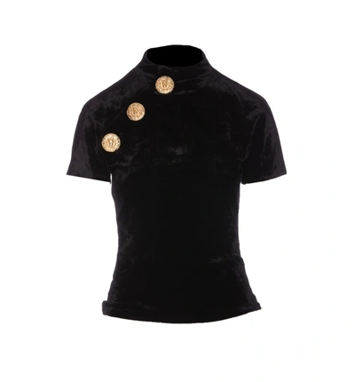 Shop Balmain Velvet Jersey T-shirt In Black