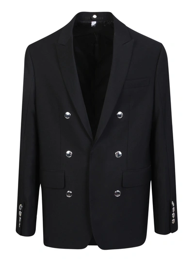 Shop Burberry Tailored Wool Double Breasted Blazer In Black