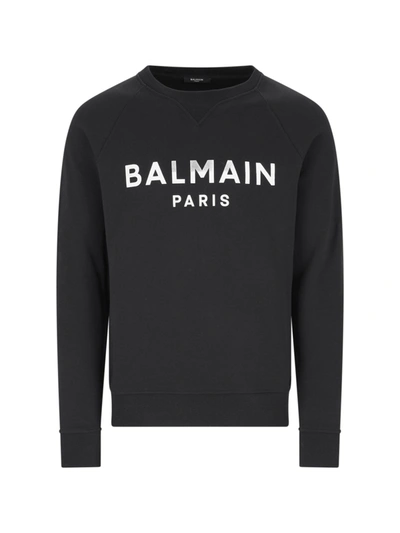 Shop Balmain Black Crewneck Sweatshirt With Logo