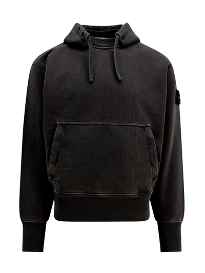 Shop Stone Island Compass-patch Drawstring Hoodie In Black