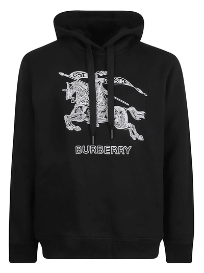 Shop Burberry Logo Embroidery Hooded Sweatshirt In Black