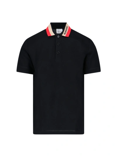 Shop Burberry Black Piquet Polo Shirt