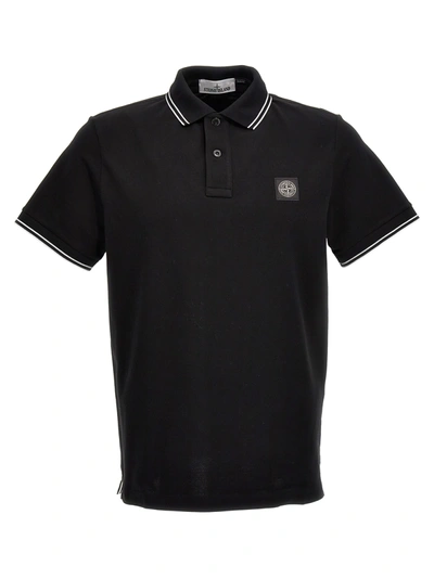 Shop Stone Island Logo Patch Polo Shirt In Black