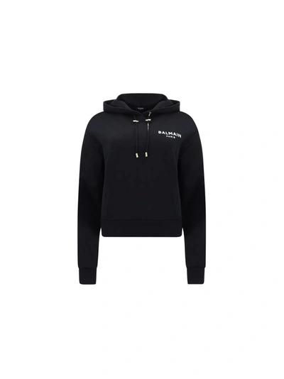 Shop Balmain Cropped Sweatshirt In Black