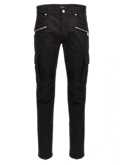 Shop Balmain Cargo Biker Pants In Black