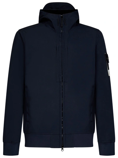 Shop Stone Island Soft Shell-r_e.dye Technology Jacket In Navy Blue Recycled Polyester