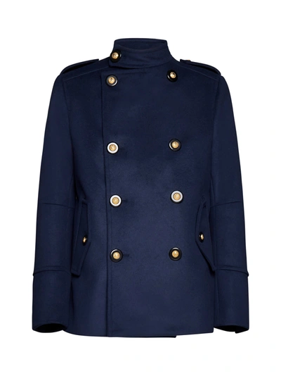 Shop Balmain Coat In Blue
