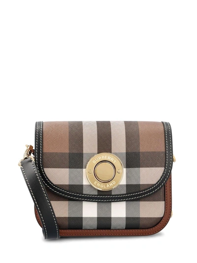 Shop Burberry Checked Small Crossbody Bag In Brown