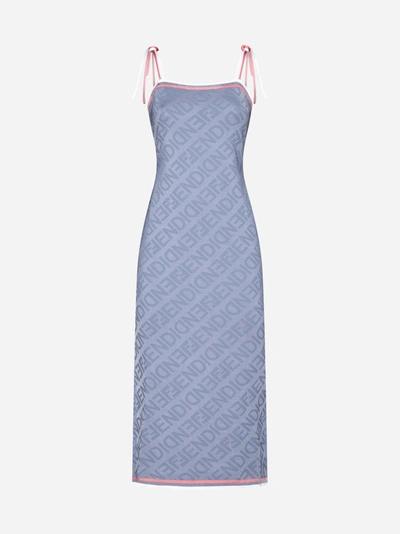Shop Fendi Mirror Motif Viscose Long Dress In Default Title
