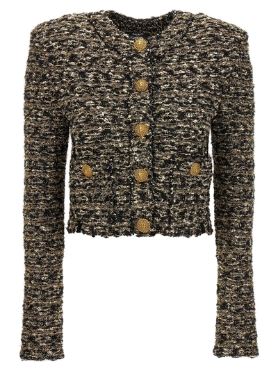Shop Balmain Lurex Tweed Jacket In Ead Noir Or