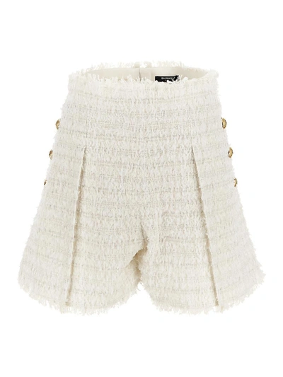 Shop Balmain Flared Tweed Shorts In Fa Blanc