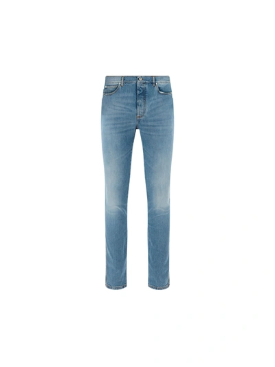 Shop Balmain Slim Fit Jeans In Ff Bleu Jean
