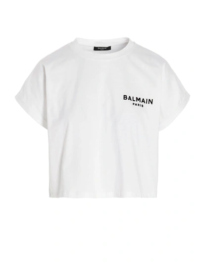 Shop Balmain Cotton Crew-neck T-shirt In Gab Blanc Noir