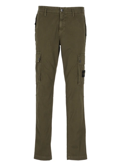 Shop Stone Island Military Green Cargo Trousers In Broken Twill Stretch Cotton