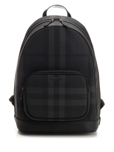 Shop Burberry Check Backpack In Grey