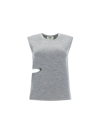 Shop Fendi Reversible Sleeveless Top In Grey Melange