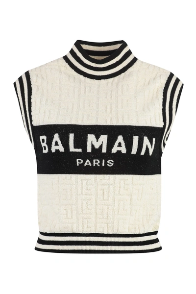 Shop Balmain Knitted Wool Vest In Ivory