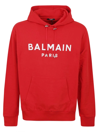 Shop Balmain Sweatshirt In Red Cotton In Mcz Rouge Blanc