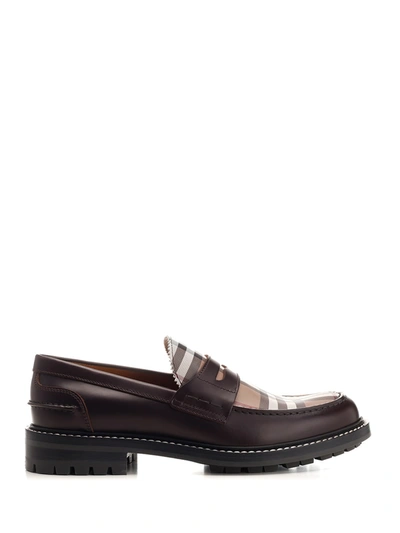 Shop Burberry Leather Loafer With Vintage Check Insert In Multicolor