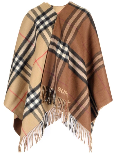 Shop Burberry Wool And Cashmere Cape In Multicolor