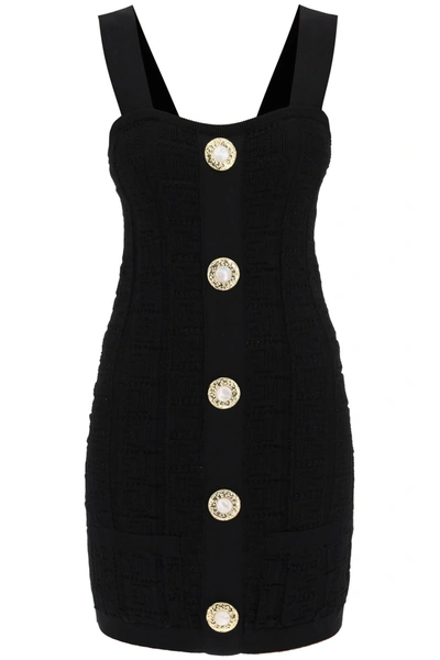 Shop Balmain Knitted Mini Dress With Monogram In Noir (black)
