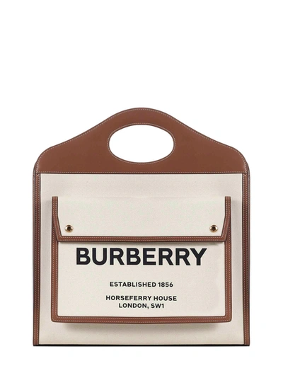 Shop Burberry Pocket Medium Tote In Natural Malt Brown