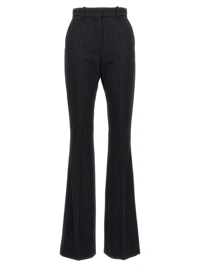 Shop Balmain Black Lurex Striped Flare Trousers In Nero