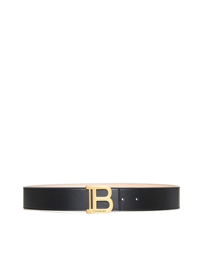Shop Balmain Belts In Black Leather In Noir